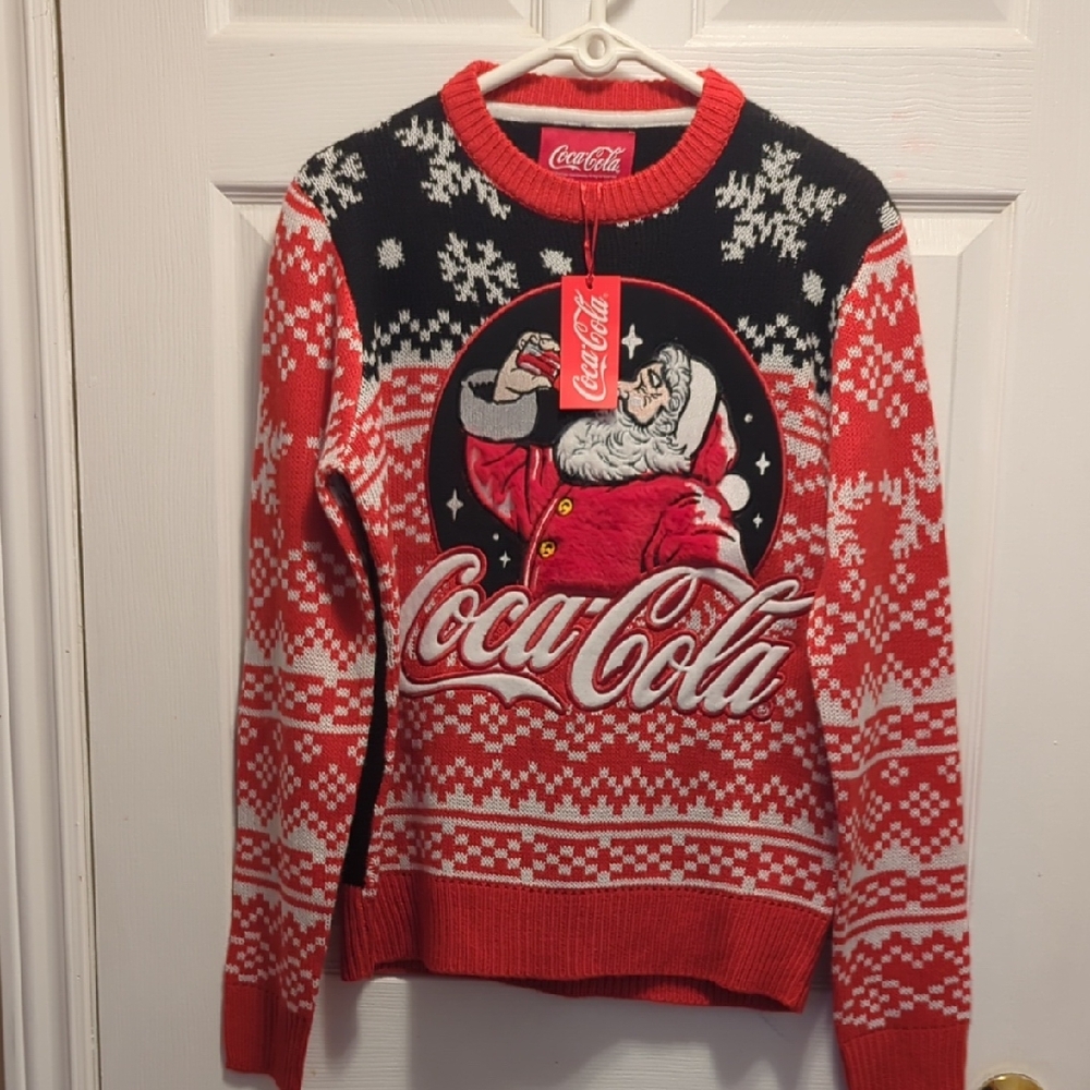 Coca-Cola Holiday Sweater with Santa drinking a coke Design brand new XS